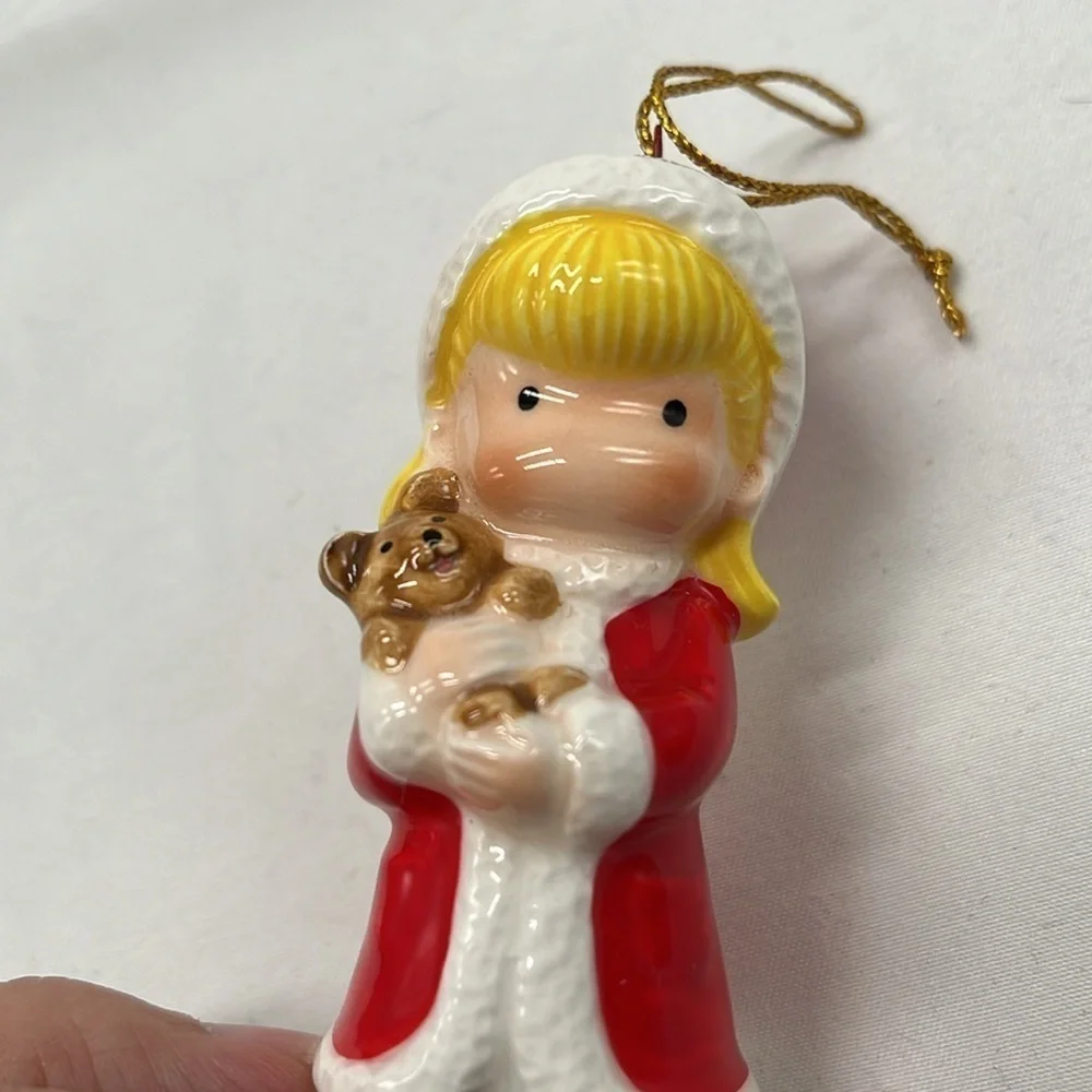 Vintage Joan Walsh Anglund Porcelain Christmas Ornament Girl with Bear